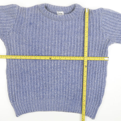 Loom Women's Blue Chunky Wool Blend Crew Neck Pullover Jumper S