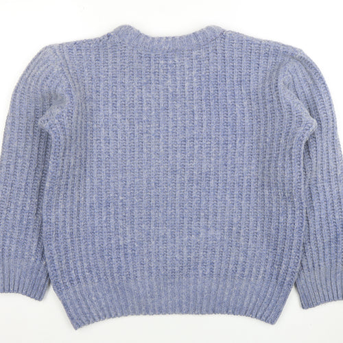Loom Women's Blue Chunky Wool Blend Crew Neck Pullover Jumper S