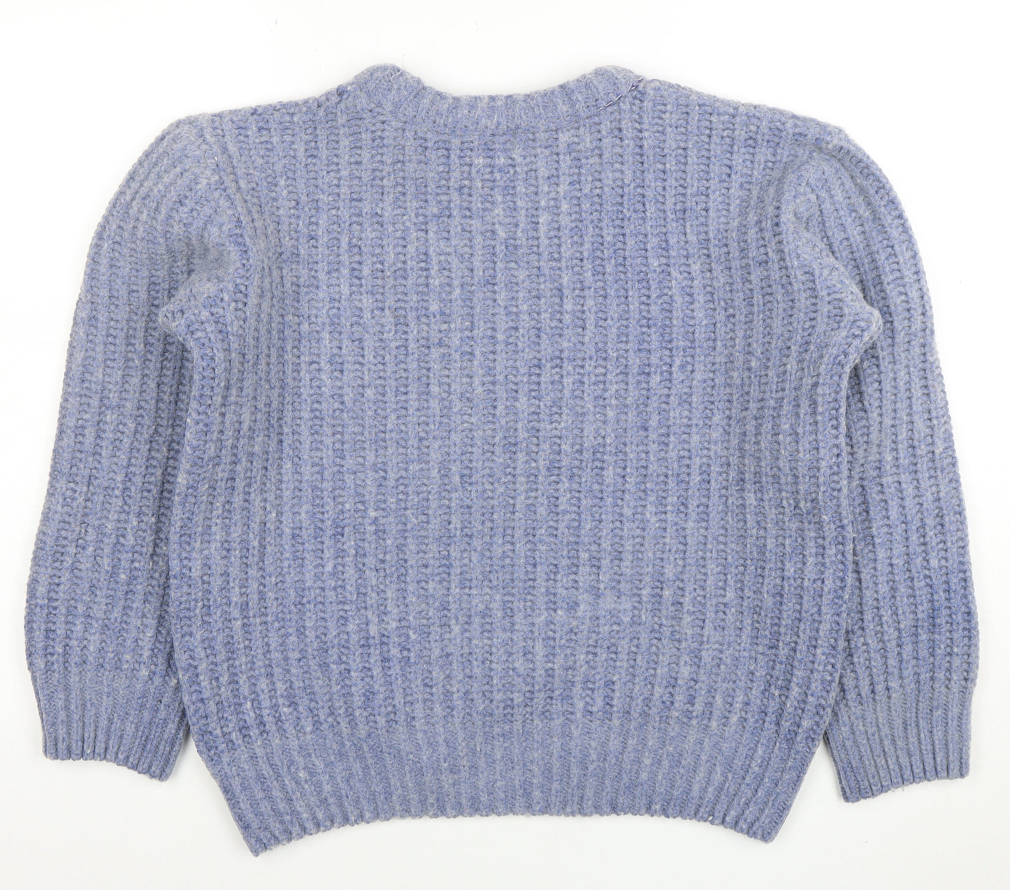 Loom Women's Blue Chunky Wool Blend Crew Neck Pullover Jumper S