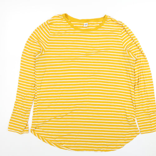 Old Navy Women Yellow Striped Long Sleeve Jersey T-Shirt XL