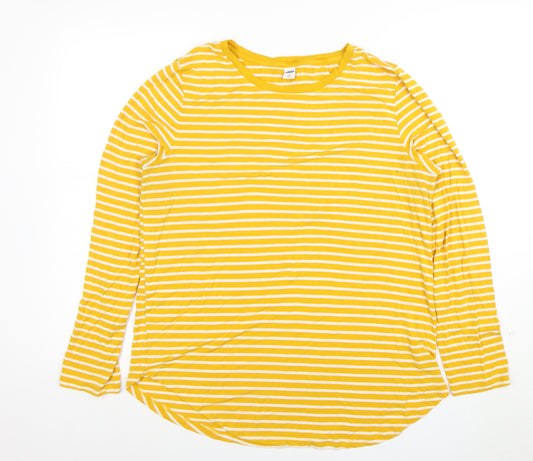 Old Navy Women Yellow Striped Long Sleeve Jersey T-Shirt XL