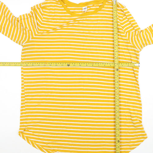 Old Navy Women Yellow Striped Long Sleeve Jersey T-Shirt XL