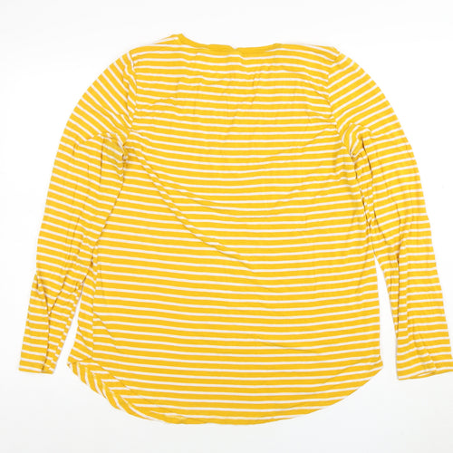 Old Navy Women Yellow Striped Long Sleeve Jersey T-Shirt XL
