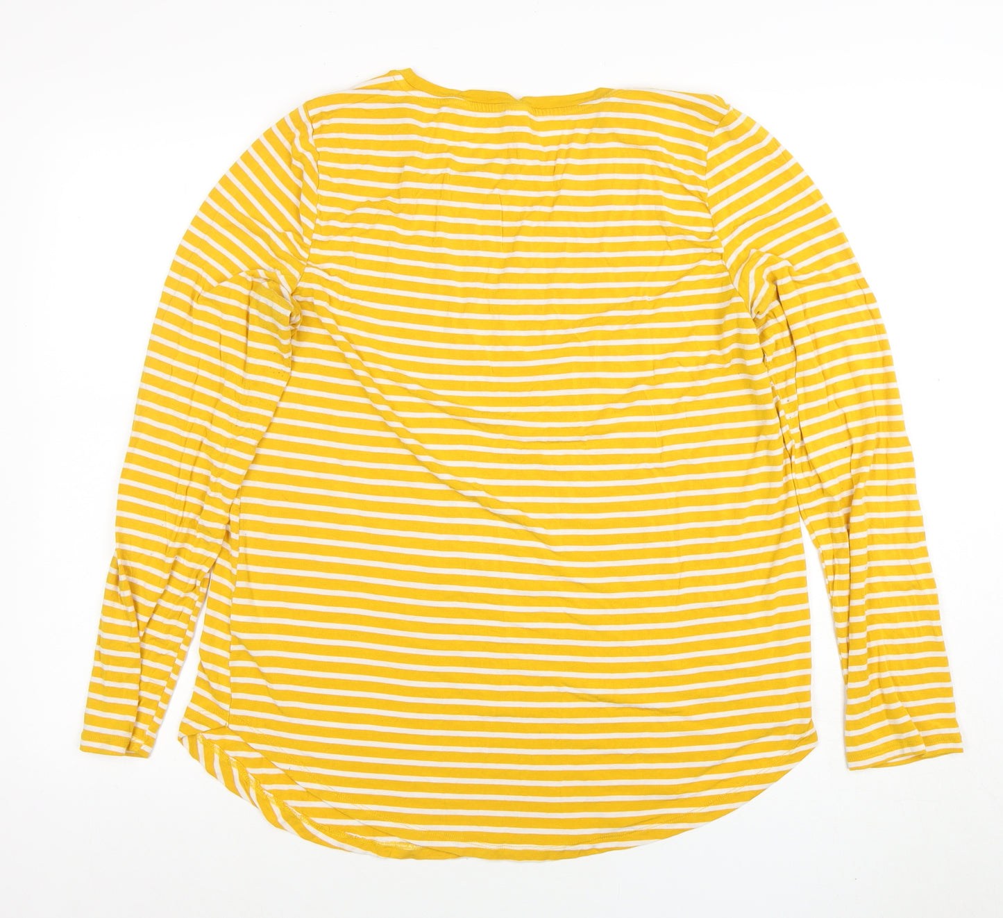 Old Navy Women Yellow Striped Long Sleeve Jersey T-Shirt XL