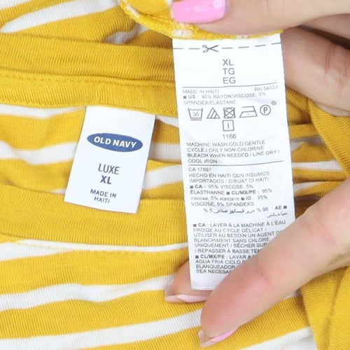 Old Navy Women Yellow Striped Long Sleeve Jersey T-Shirt XL