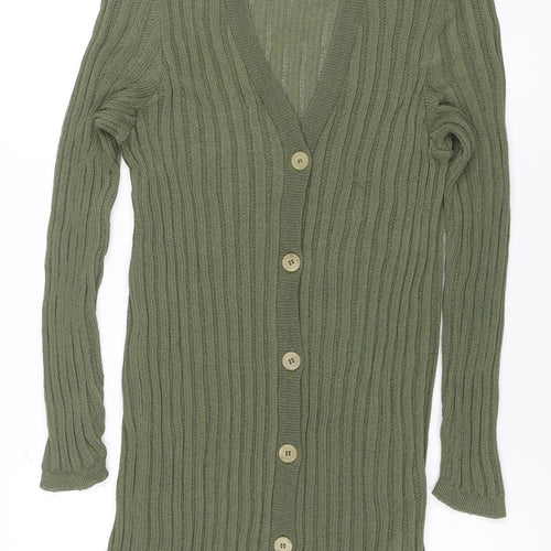 Jaeger Women’s Green V-Neck Ribbed Knit Long Sleeve Cardigan Size 10