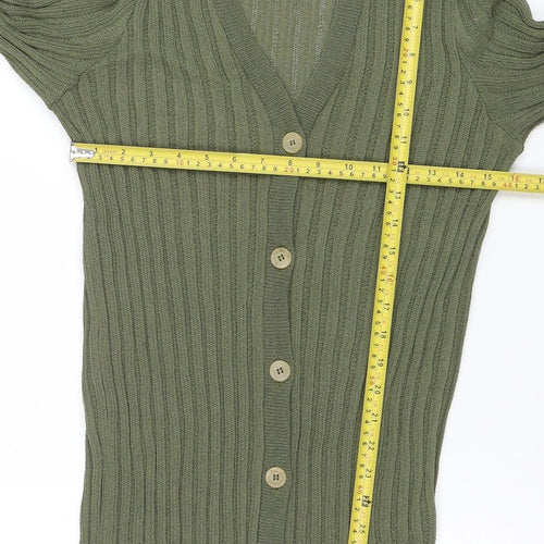 Jaeger Women’s Green V-Neck Ribbed Knit Long Sleeve Cardigan Size 10