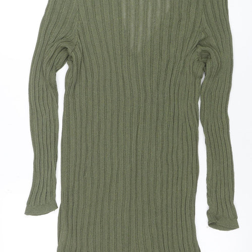 Jaeger Women’s Green V-Neck Ribbed Knit Long Sleeve Cardigan Size 10