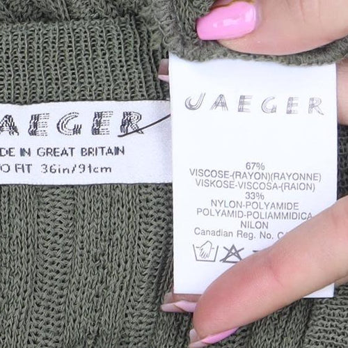 Jaeger Women’s Green V-Neck Ribbed Knit Long Sleeve Cardigan Size 10