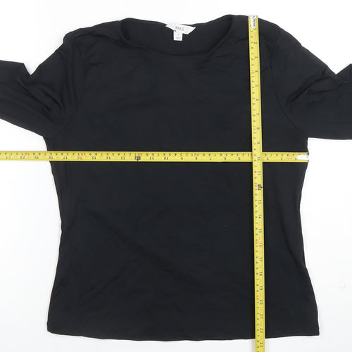 Marks and Spencer Womens Black Long Sleeve Cotton Stretch T-Shirt Size 16