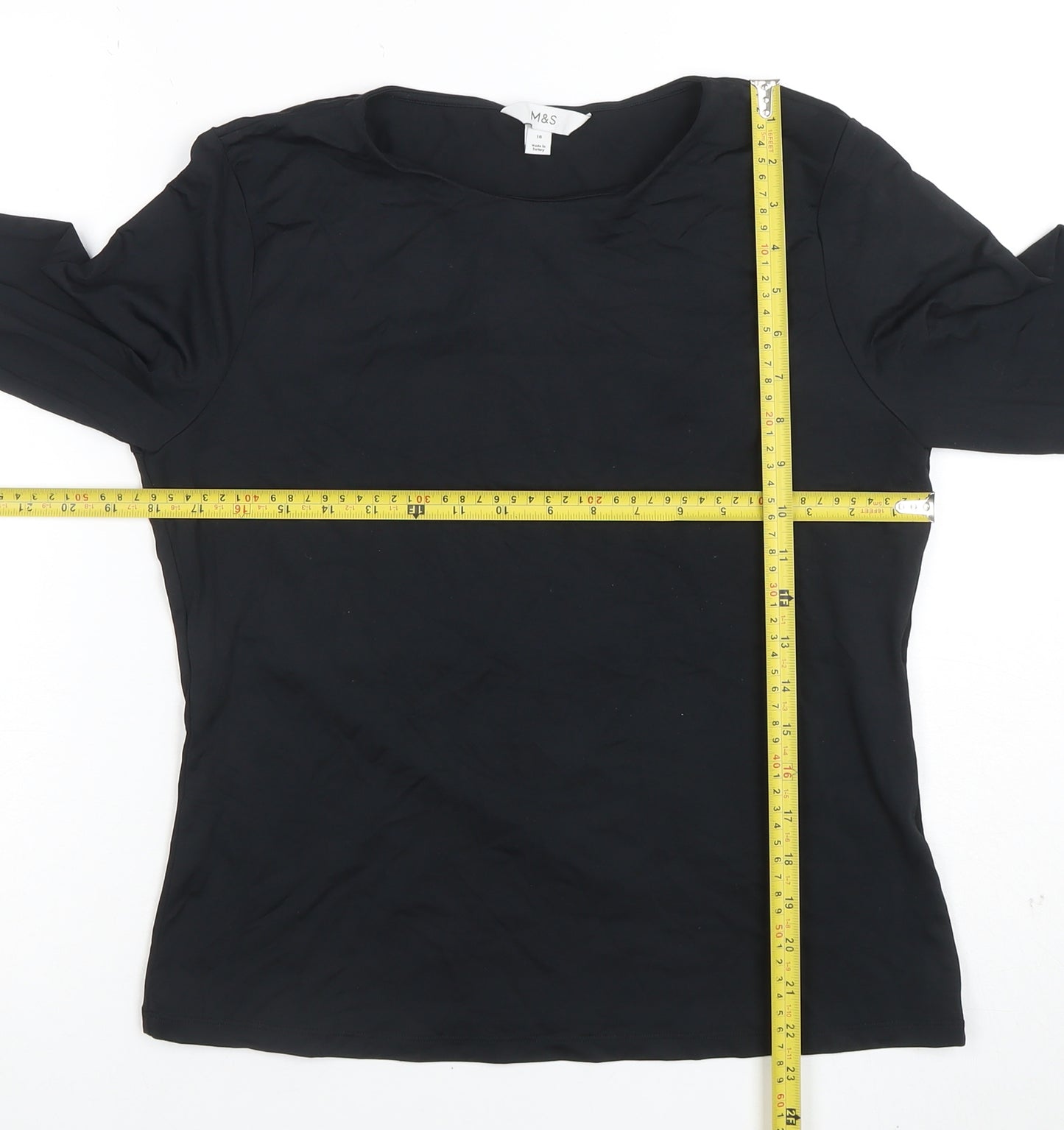 Marks and Spencer Womens Black Long Sleeve Cotton Stretch T-Shirt Size 16