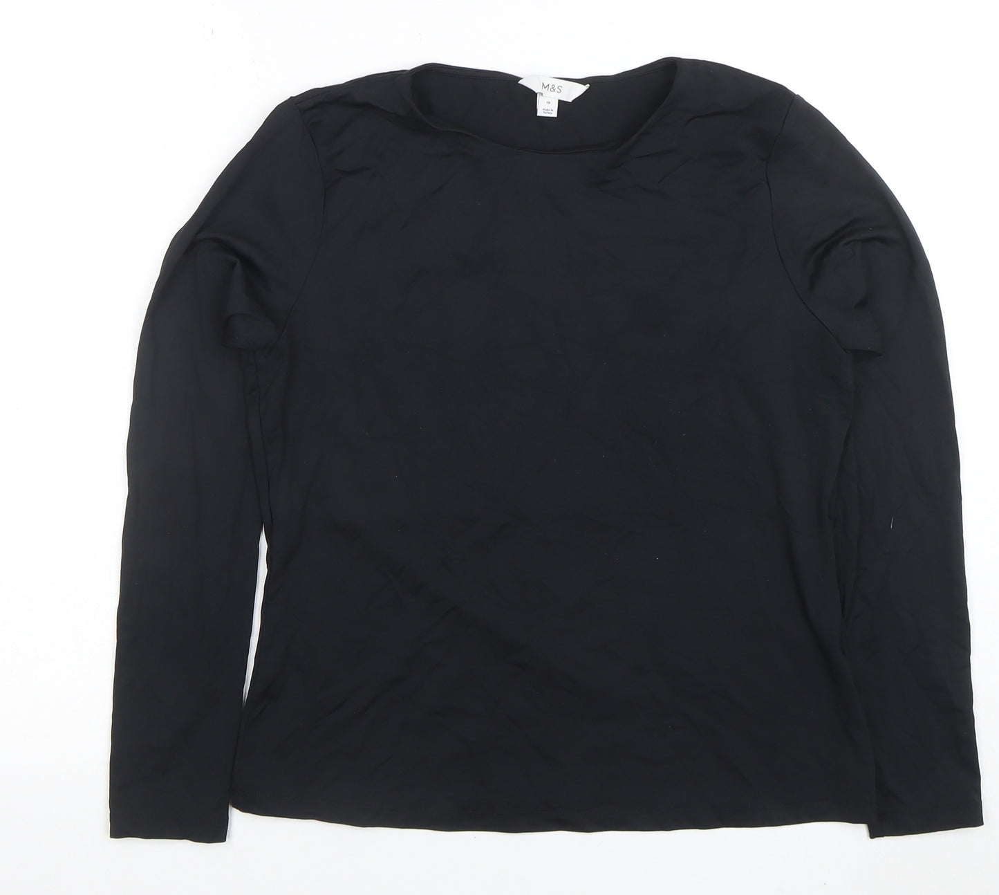 Marks and Spencer Womens Black Long Sleeve Cotton Stretch T-Shirt Size 16