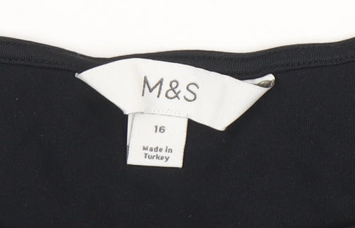 Marks and Spencer Womens Black Long Sleeve Cotton Stretch T-Shirt Size 16