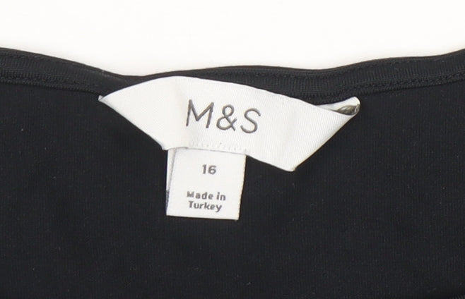 Marks and Spencer Womens Black Long Sleeve Cotton Stretch T-Shirt Size 16