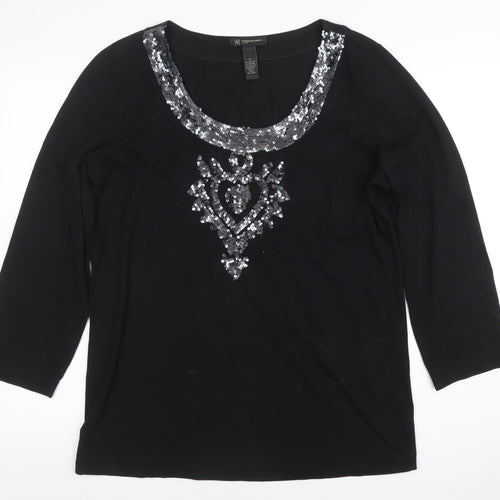 INC International Concepts Womens Black Sequin Scoop Neck 3/4 Sleeve Top XL