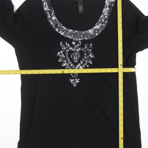 INC International Concepts Womens Black Sequin Scoop Neck 3/4 Sleeve Top XL