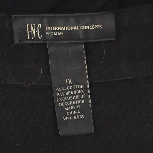 INC International Concepts Womens Black Sequin Scoop Neck 3/4 Sleeve Top XL