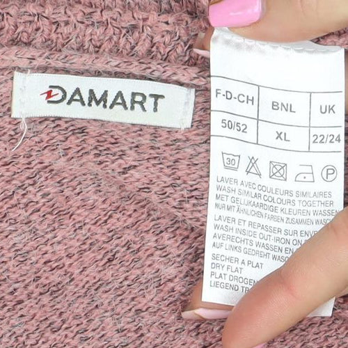 Damart Women’s Pink Embroidered V-Neck 3/4 Sleeve Knit Jumper XL
