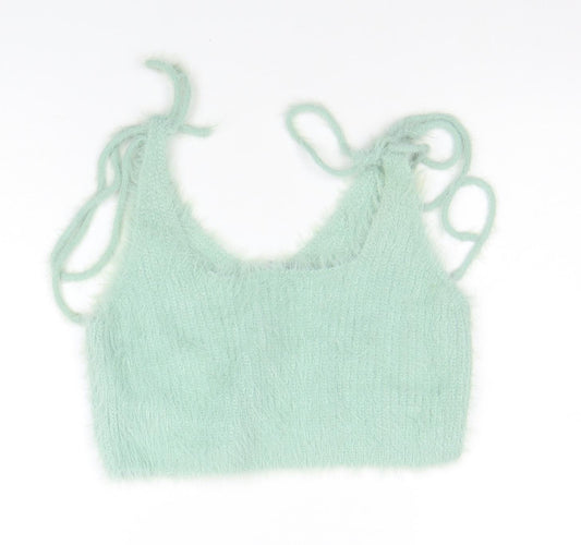 Zara Women's Green Knit Fuzzy Camisole Tank Top M