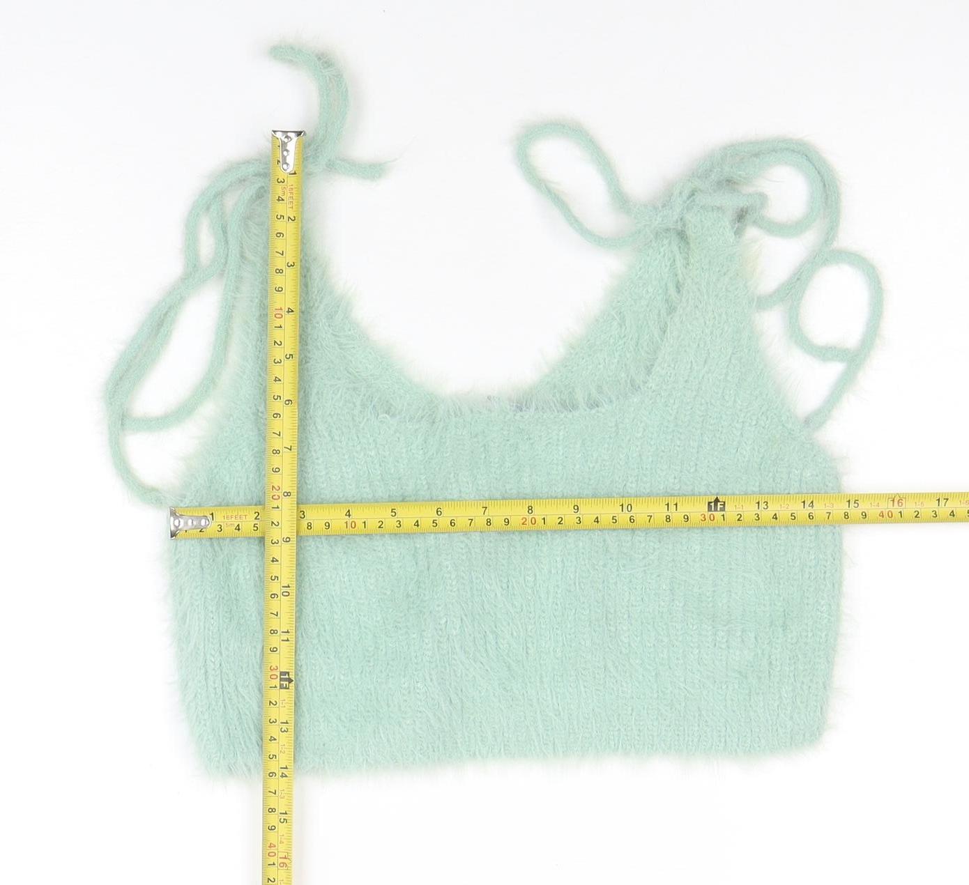 Zara Women's Green Knit Fuzzy Camisole Tank Top M