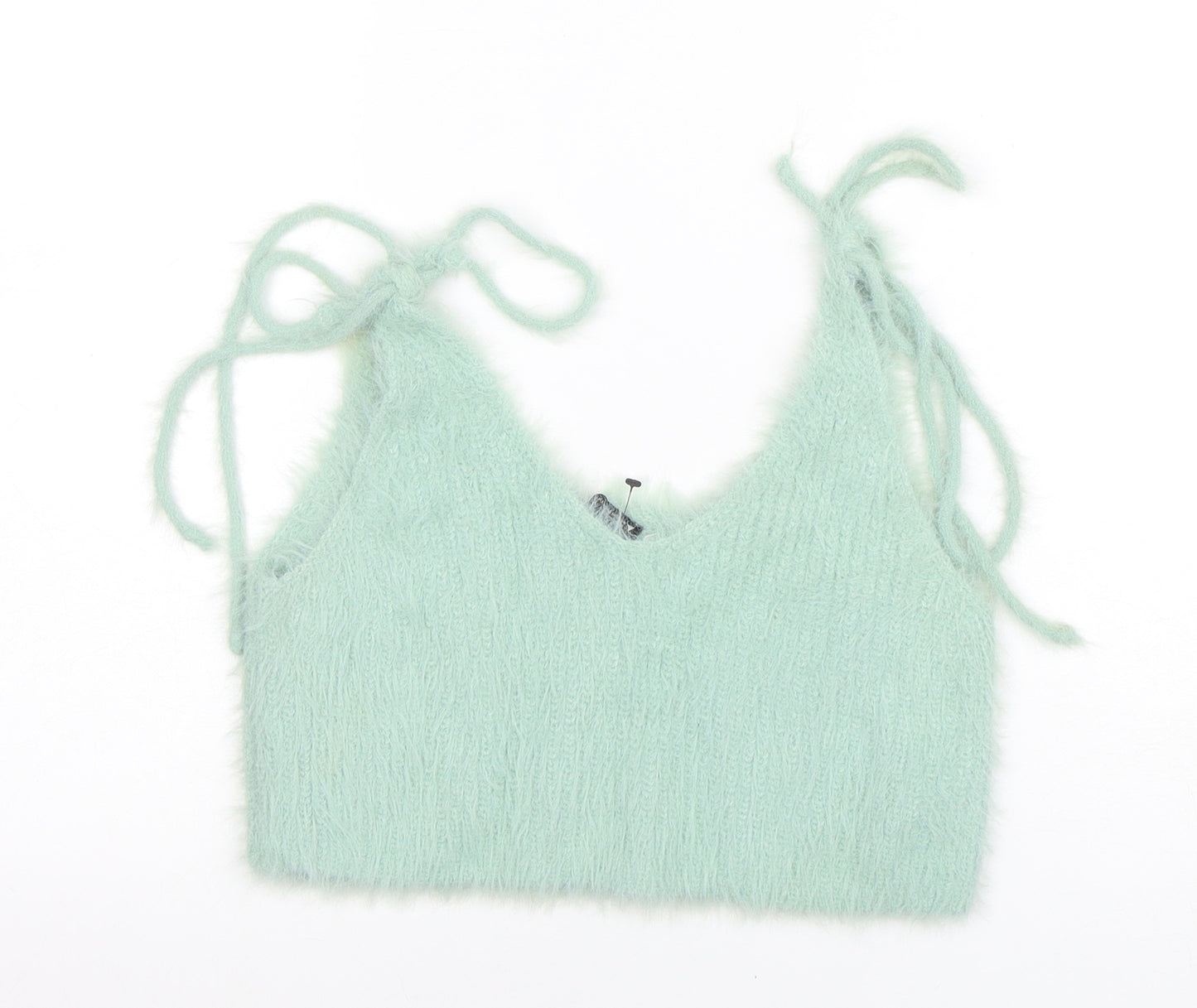 Zara Women's Green Knit Fuzzy Camisole Tank Top M