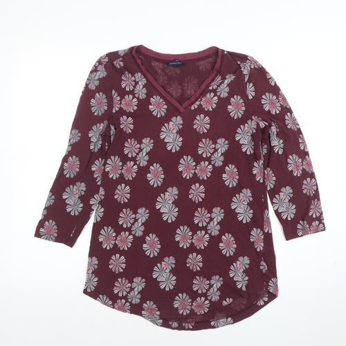 Lands' End Women's Red Floral 3/4 Sleeve V-Neck Tunic Top Size S
