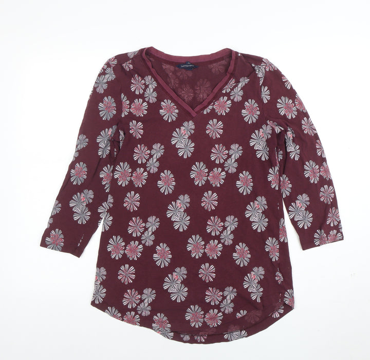 Lands' End Women's Red Floral 3/4 Sleeve V-Neck Tunic Top Size S
