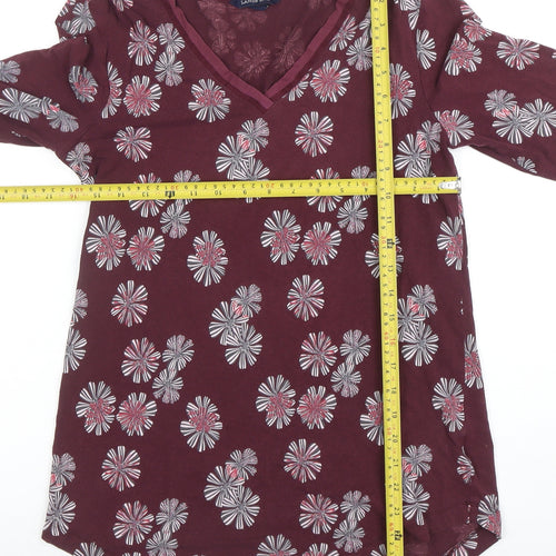Lands' End Women's Red Floral 3/4 Sleeve V-Neck Tunic Top Size S
