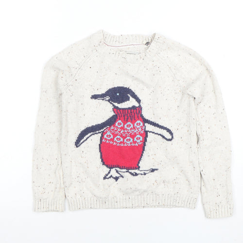 FatFace Boys Beige Penguin Crew Neck Cotton Jumper 6-7 Years Winter Knit