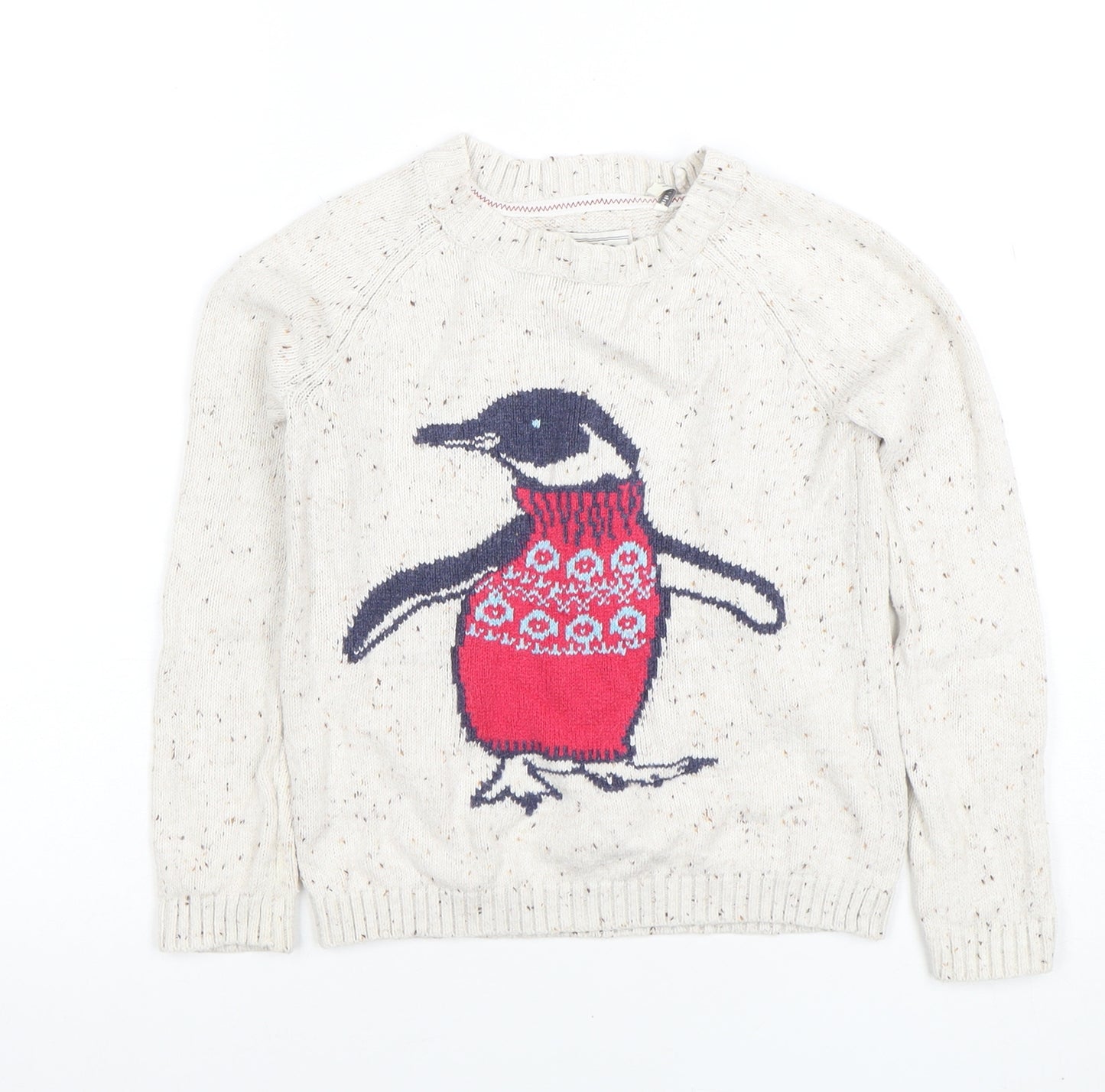 FatFace Boys Beige Penguin Crew Neck Cotton Jumper 6-7 Years Winter Knit