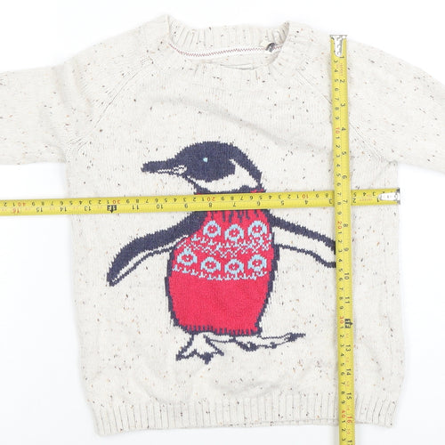 FatFace Boys Beige Penguin Crew Neck Cotton Jumper 6-7 Years Winter Knit