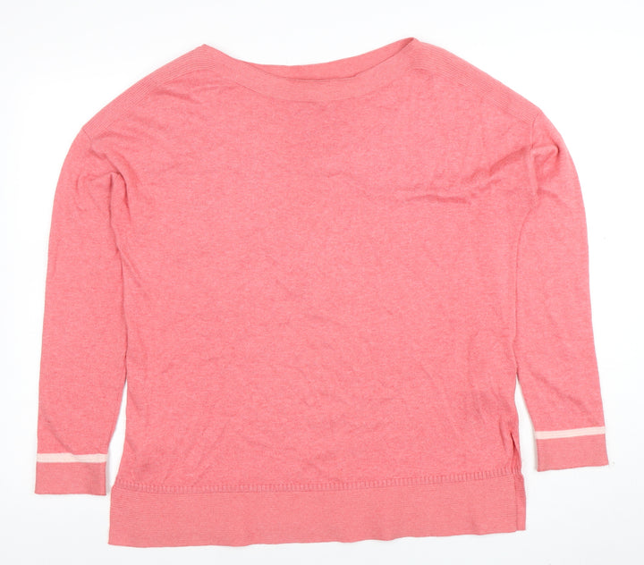 Joules Women's Pink Boat Neck 3/4 Sleeve Cotton Blend Jumper Size 12