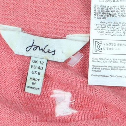 Joules Women's Pink Boat Neck 3/4 Sleeve Cotton Blend Jumper Size 12