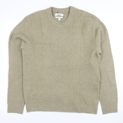Marks and Spencer Men's Beige Wool Blend Cable Knit Jumper M Regular