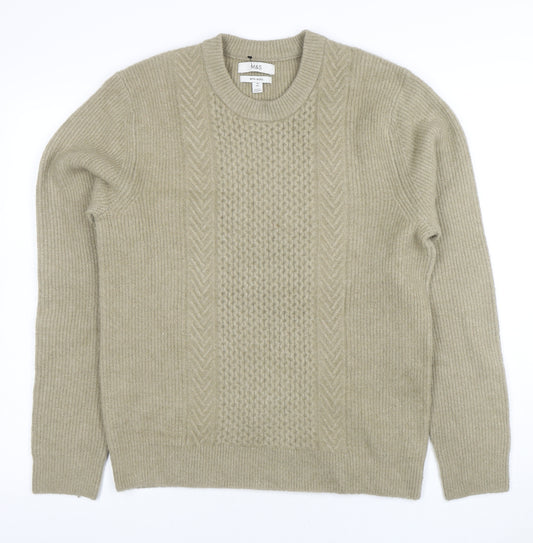 Marks and Spencer Men's Beige Wool Blend Cable Knit Jumper M Regular
