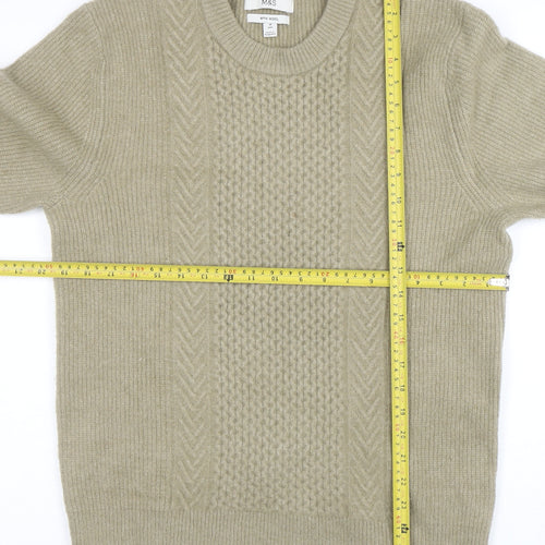 Marks and Spencer Men's Beige Wool Blend Cable Knit Jumper M Regular