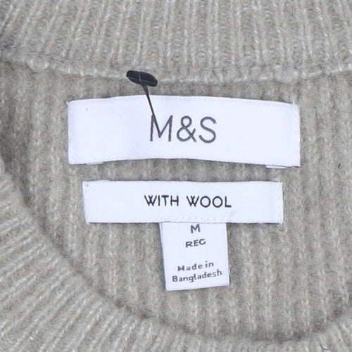 Marks and Spencer Men's Beige Wool Blend Cable Knit Jumper M Regular
