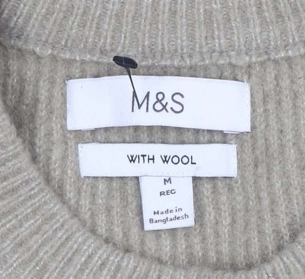 Marks and Spencer Men's Beige Wool Blend Cable Knit Jumper M Regular