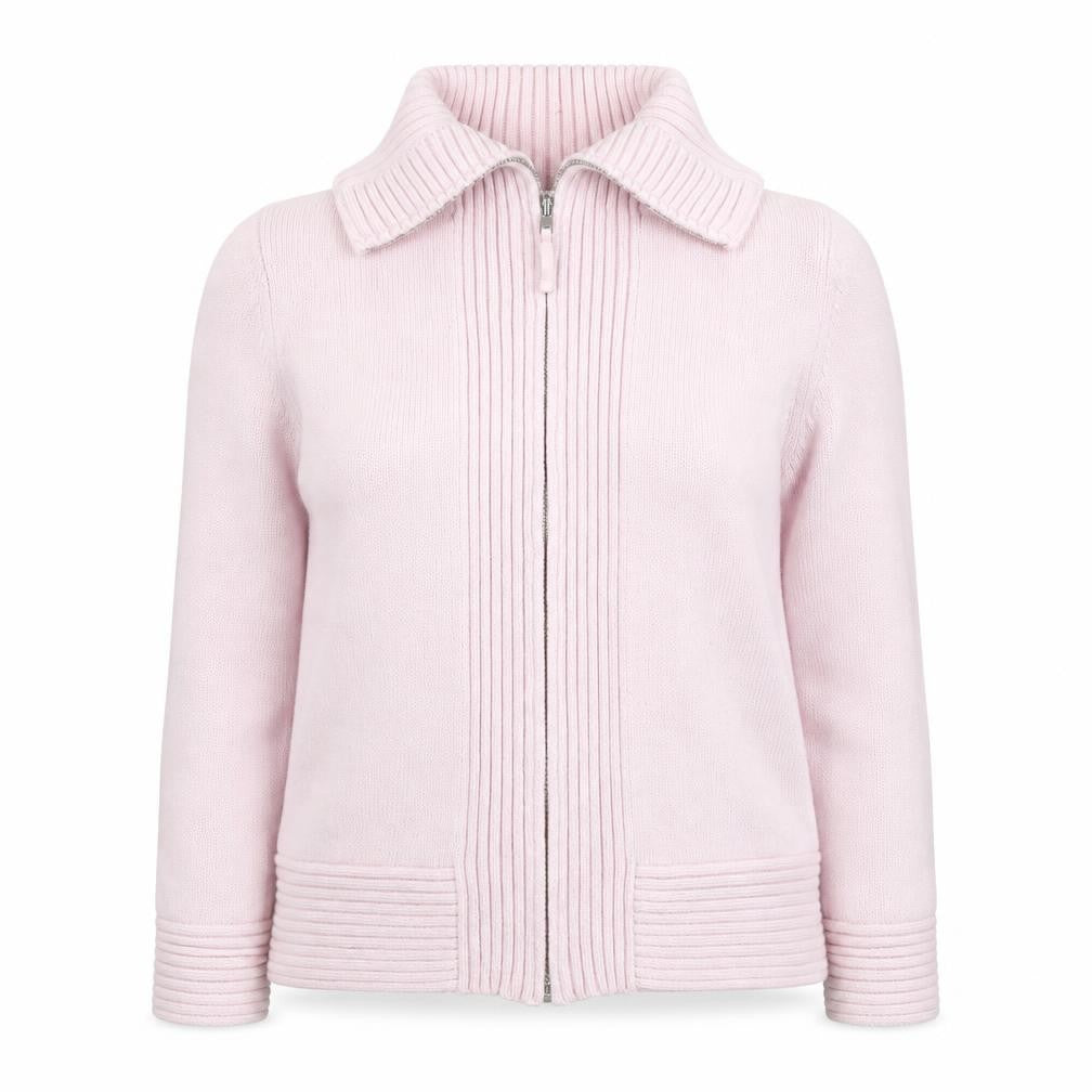 Front view of Marks & Spencer Women’s Pink Full Zip Collared Jumper, size UK 14