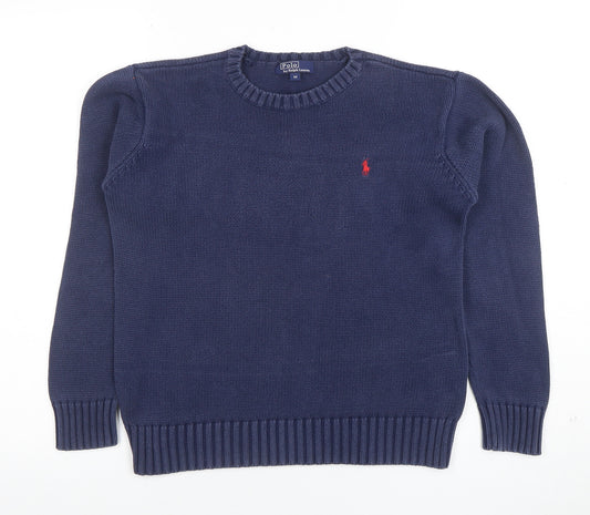 Ralph Lauren Women Blue Cotton Crew Neck Knit Jumper M