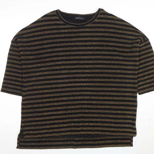 Marks and Spencer Women's Black Gold Striped Glitter T-Shirt Size 14