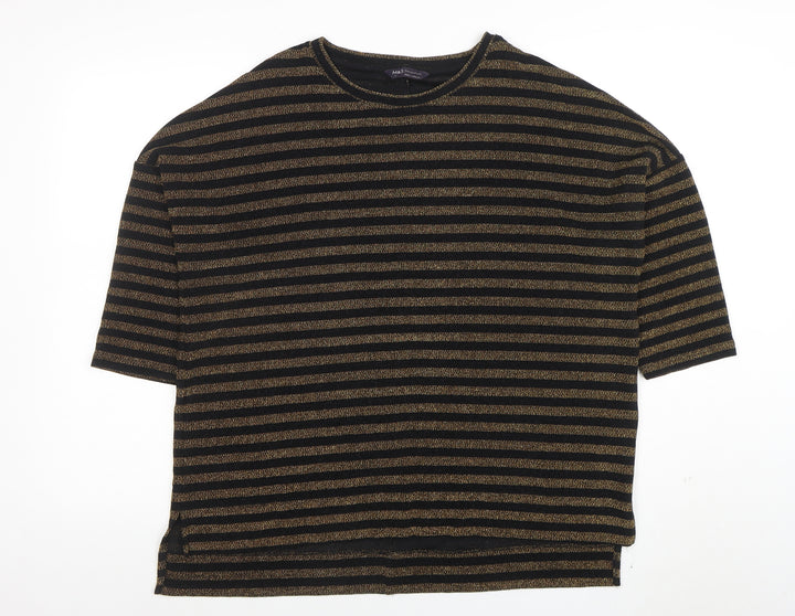 Marks and Spencer Women's Black Gold Striped Glitter T-Shirt Size 14