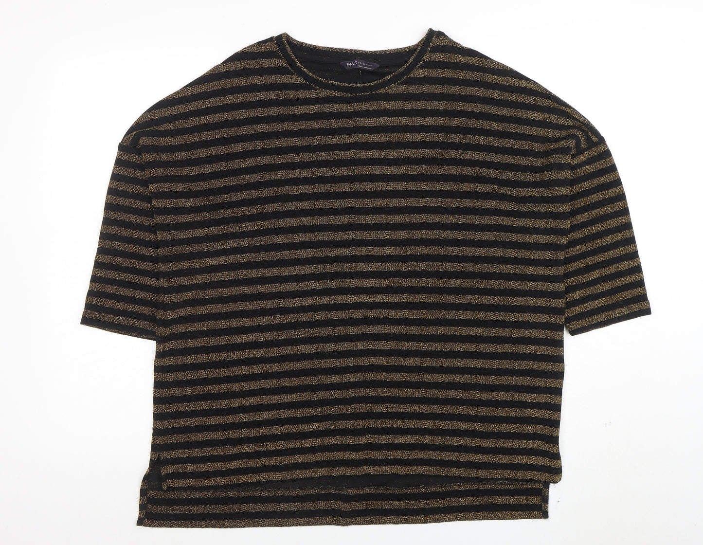 Marks and Spencer Women's Black Gold Striped Glitter T-Shirt Size 14