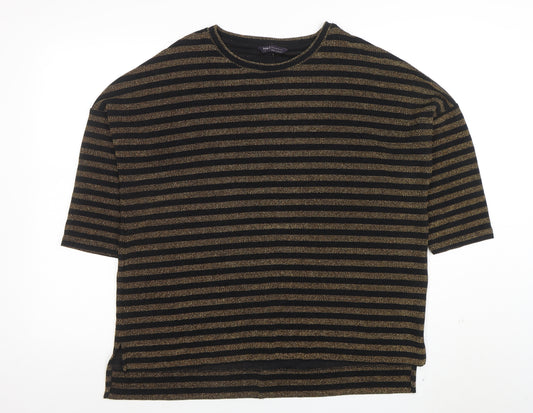 Marks and Spencer Women's Black Gold Striped Glitter T-Shirt Size 14