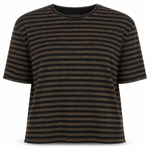 Marks and Spencer Women's Black Gold Striped Glitter T-Shirt Size 14