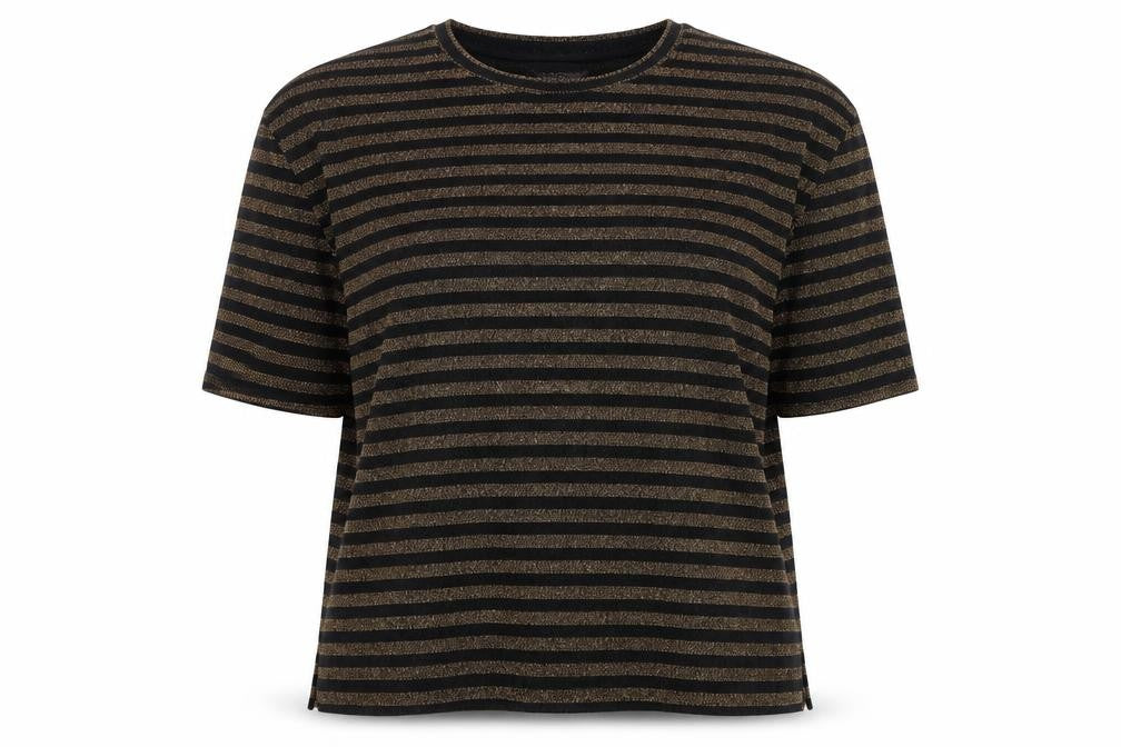 Marks and Spencer Women's Black Gold Striped Glitter T-Shirt Size 14