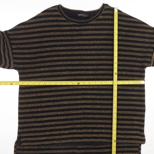 Marks and Spencer Women's Black Gold Striped Glitter T-Shirt Size 14