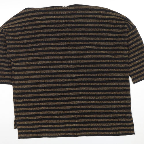 Marks and Spencer Women's Black Gold Striped Glitter T-Shirt Size 14