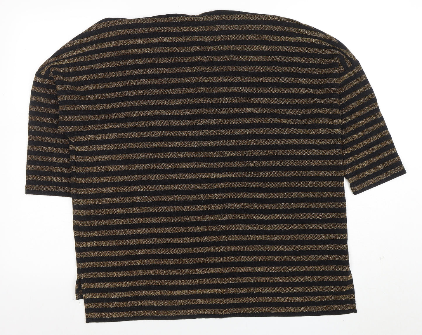 Marks and Spencer Women's Black Gold Striped Glitter T-Shirt Size 14