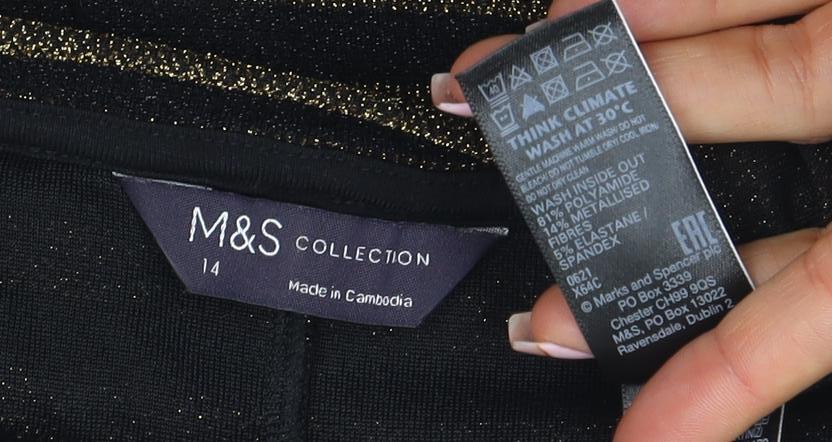 Marks and Spencer Women's Black Gold Striped Glitter T-Shirt Size 14